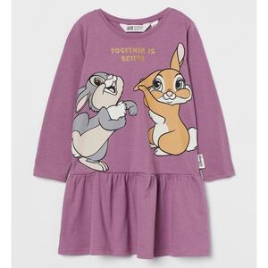 H&M Girls Bambi Disney Thumper & Flower Purple Glitter Graphic Dress Size 6x